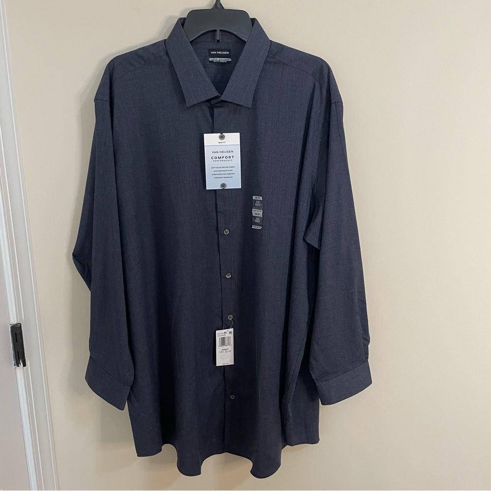 NWT Van Heusen Comfort Performance Charcoal Button-Down Shirt Talk Fit Var. Szs.